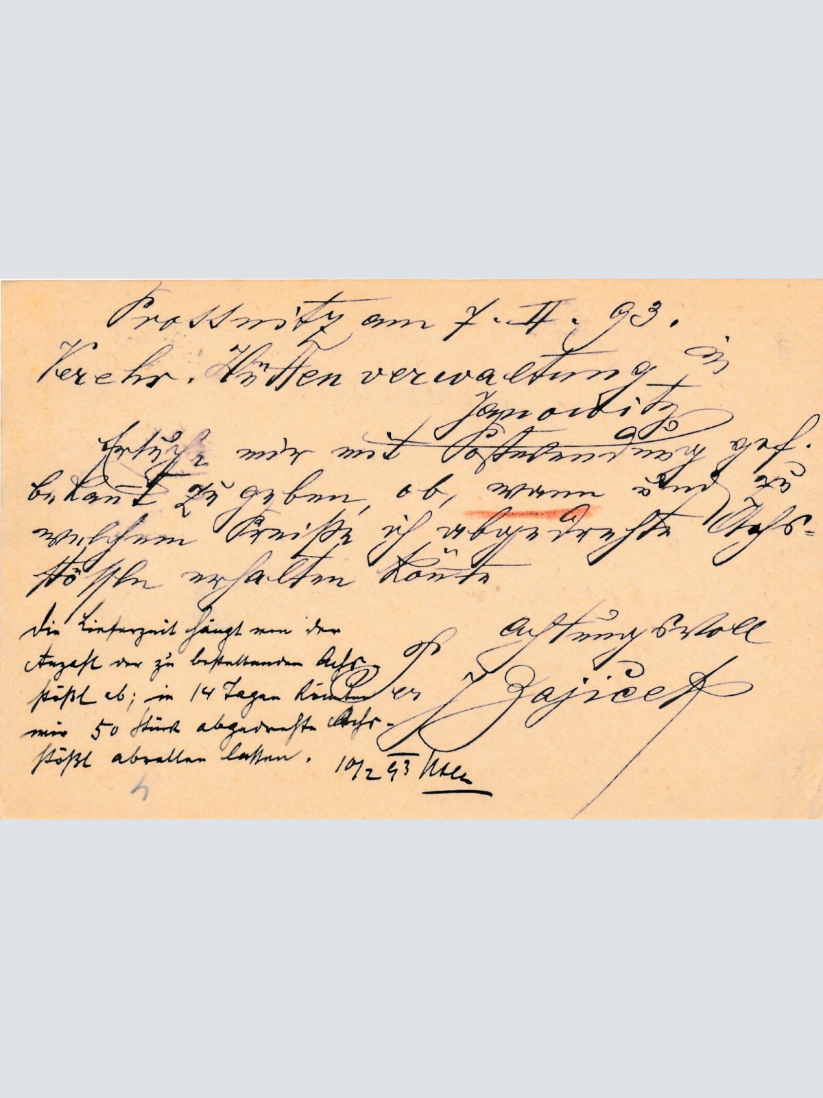 2 Kreuzer Ganzsachen - Karte 1893 aus Prossnitz (8396)