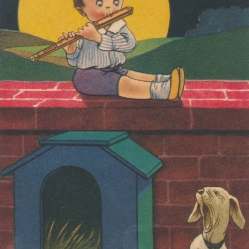 Motiv - Karte Kind mit Hund Flötenkonzert Ansichtskarte (8941)