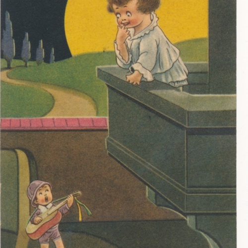 Motiv - Karte zwei Kinder Liebesständchen Ansichtskarte (8942)