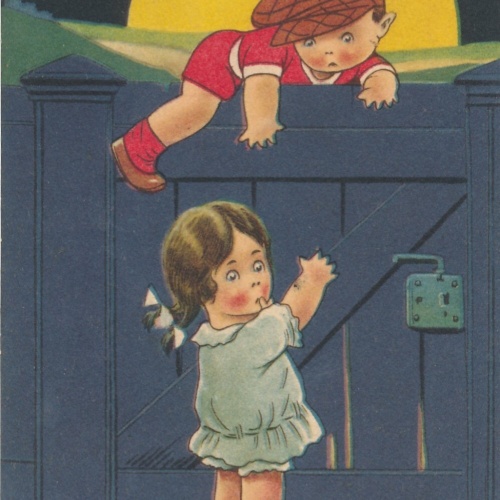 Motiv - Karte zwei Kinder beim stelldichein Ansichtskarte (8943)