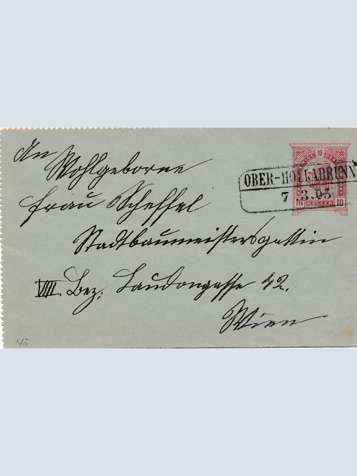 10 Heller Ganzsachen - Karten Brief 1905 aus Ober Hollabrunn (8948)