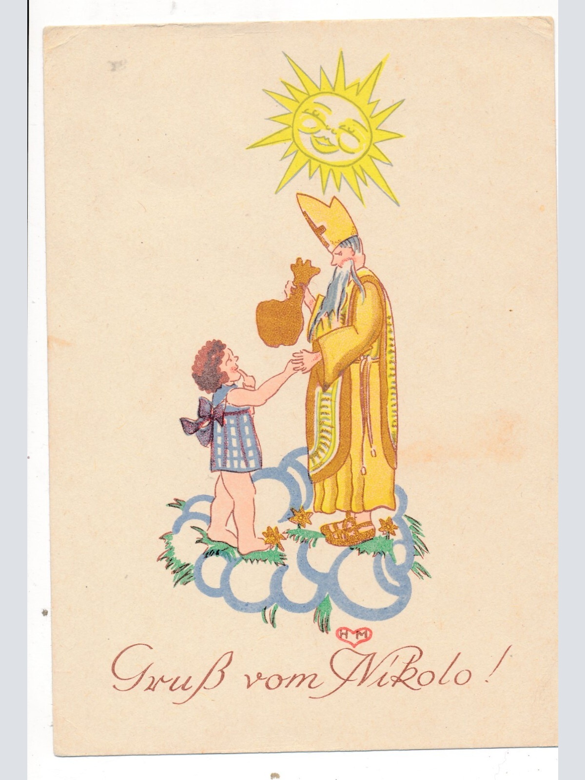 Motiv - Karte gruß vom Nikolaus Nikolo mit Kind (7236)