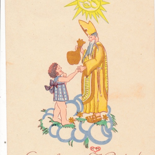 Motiv - Karte gruß vom Nikolaus Nikolo mit Kind (7236)