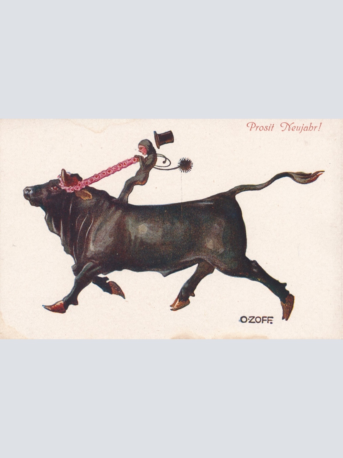 AK Prosit Neujahr mit Stier und Reiter von O Zoff (7198)