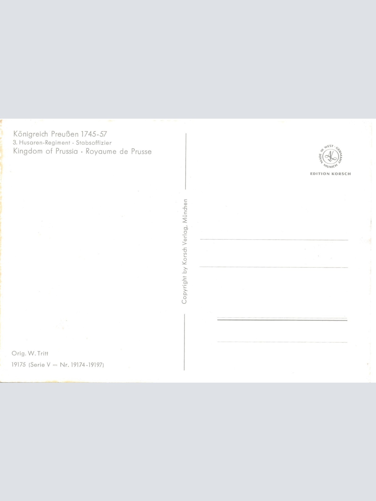 AK Uniform Kaiserr. Preußen 1745 Husaren reg. Stabsoffizier Ansichtskarte (8730)