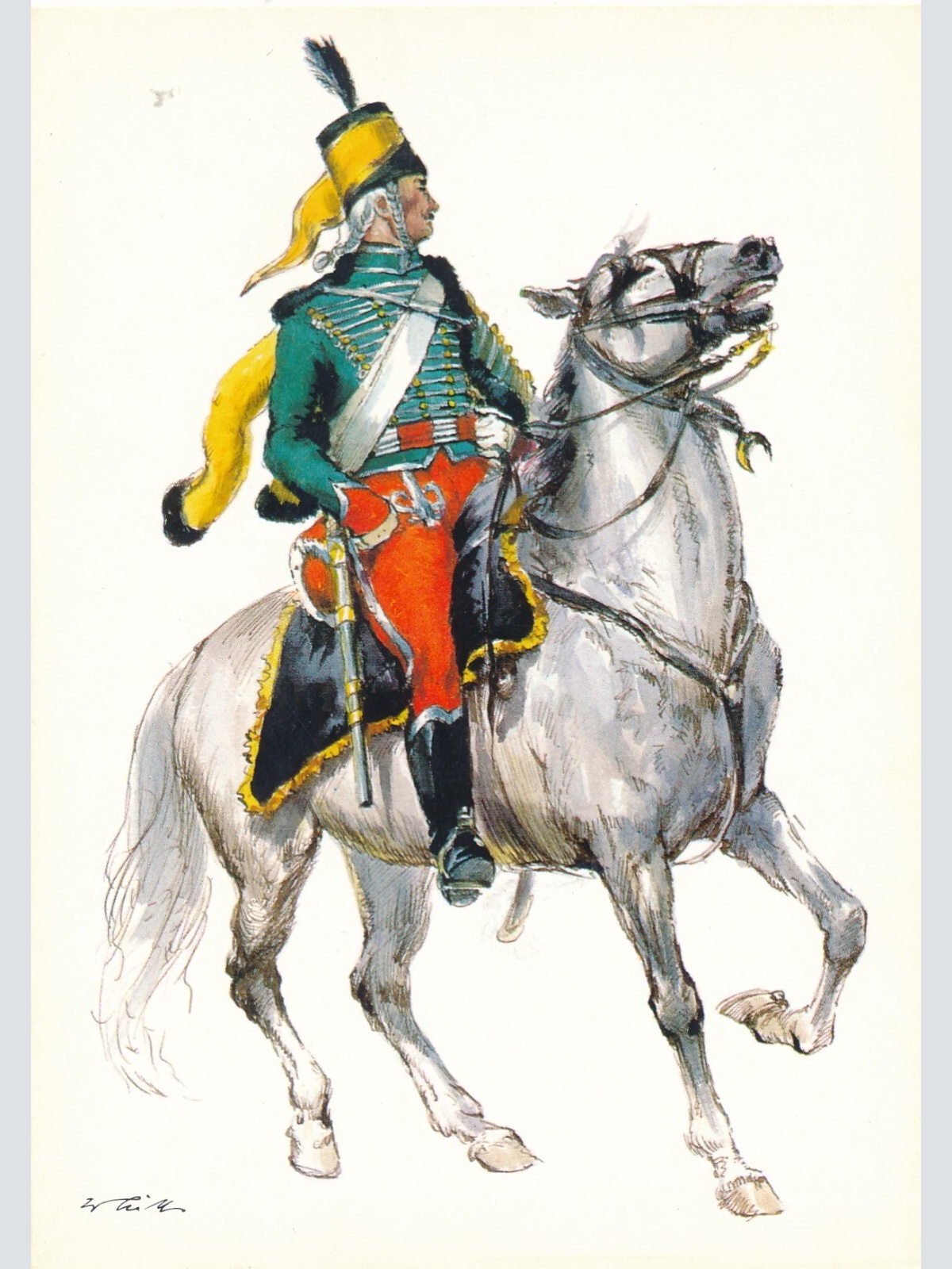 AK Uniform Kaiserr. Frankreich 1797 Hussards Husar Ansichtskarte (8725)