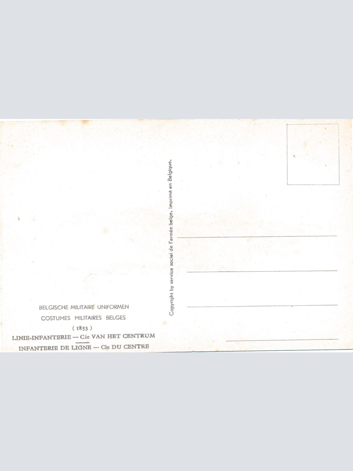 AK Uniform Belgien 1853 Linie Infanterie Van het Centrum Ansichtskarte (8741)