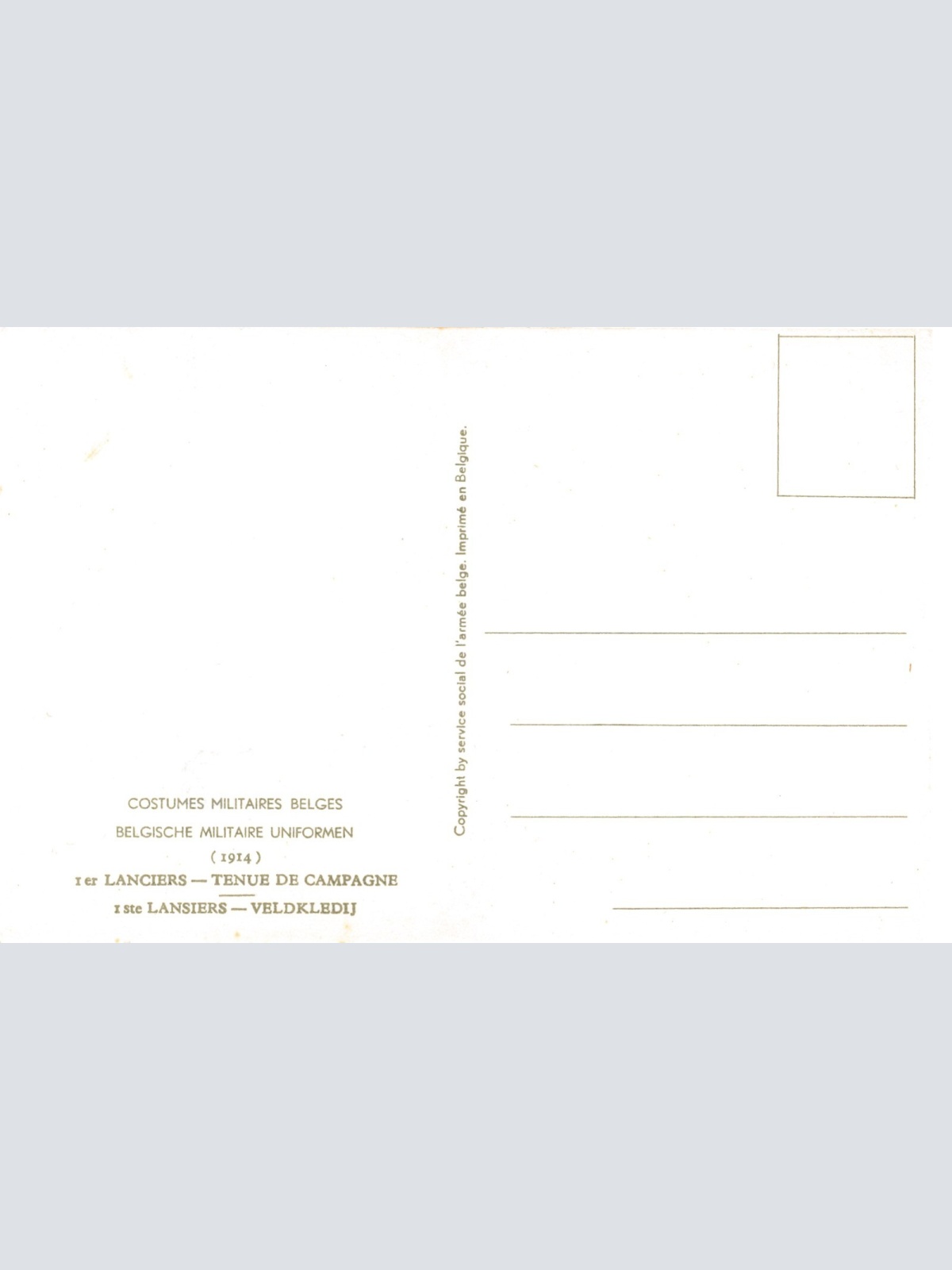 AK Uniform Belgien 1914 Lanciers Tenue de Campagne Ansichtskarte (8753)
