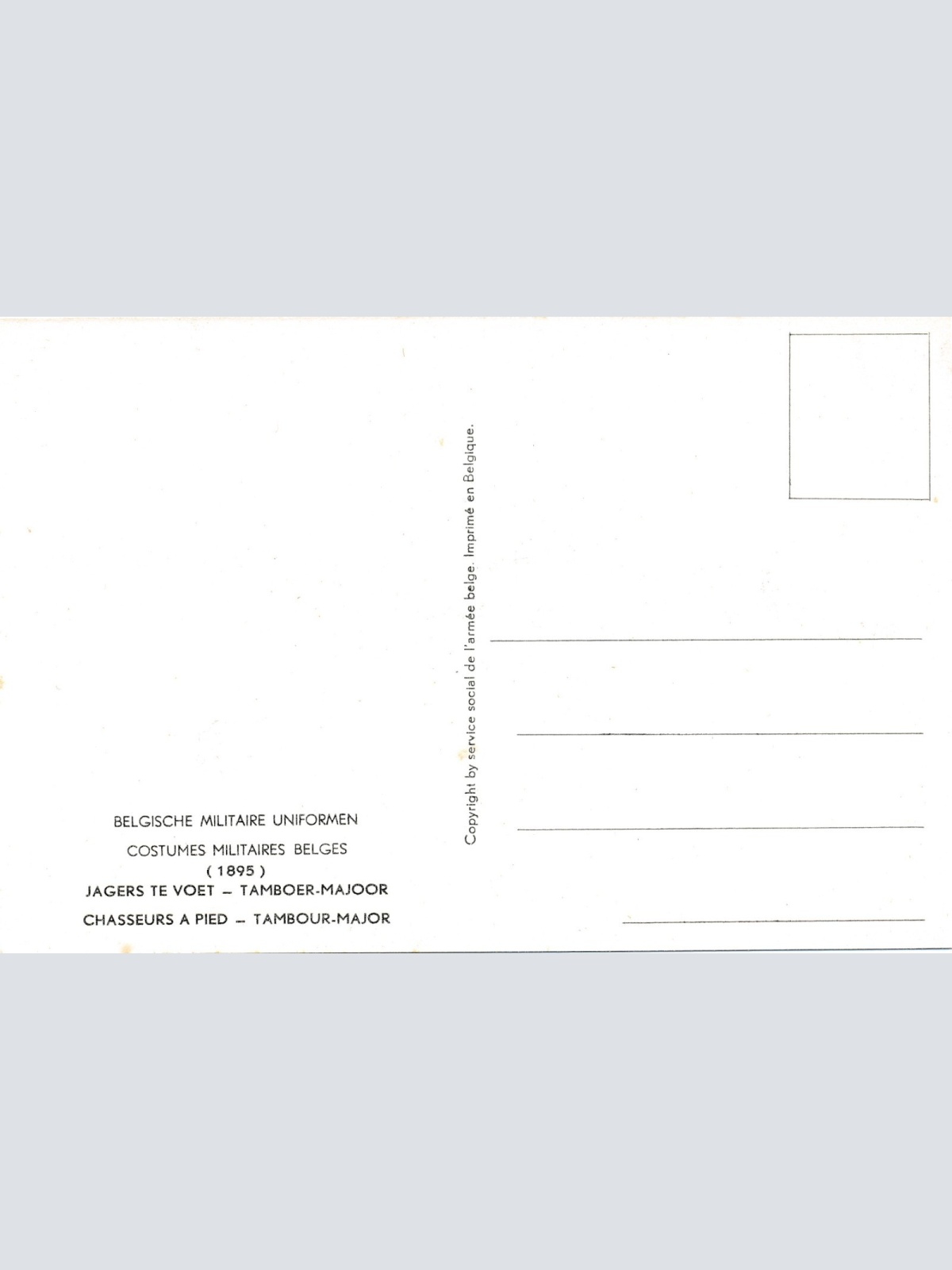 AK Uniform Belgien 1895 Jagers te Voet Tamboer Majoor Ansichtskarte (8743)