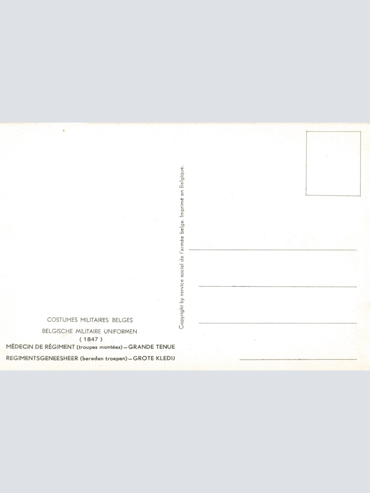 AK Uniform Belgien 1847 Medecin Grande Tenue Ansichtskarte (8748)