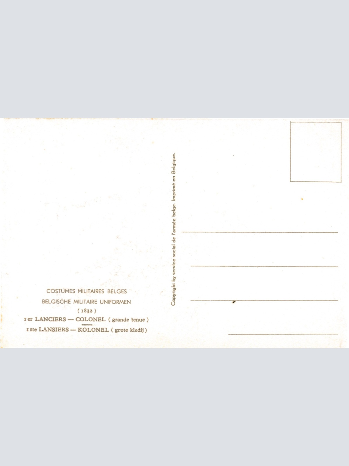AK Uniform Belgien 1832 Lanciers Colonel Ansichtskarte (8751)