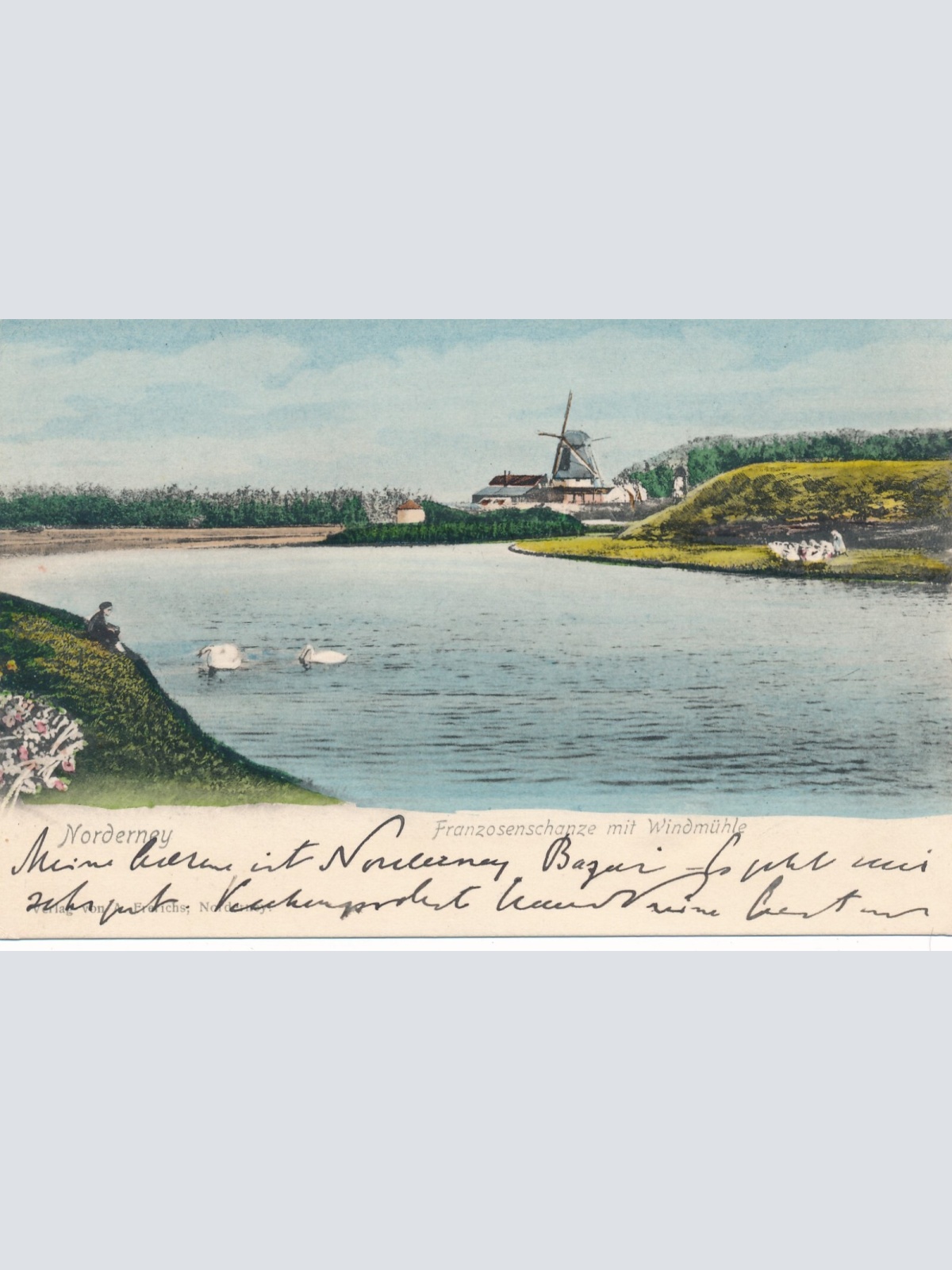 AK aus Norderney Franzosenschanze mit Windmühle Niedersachsen (6826)