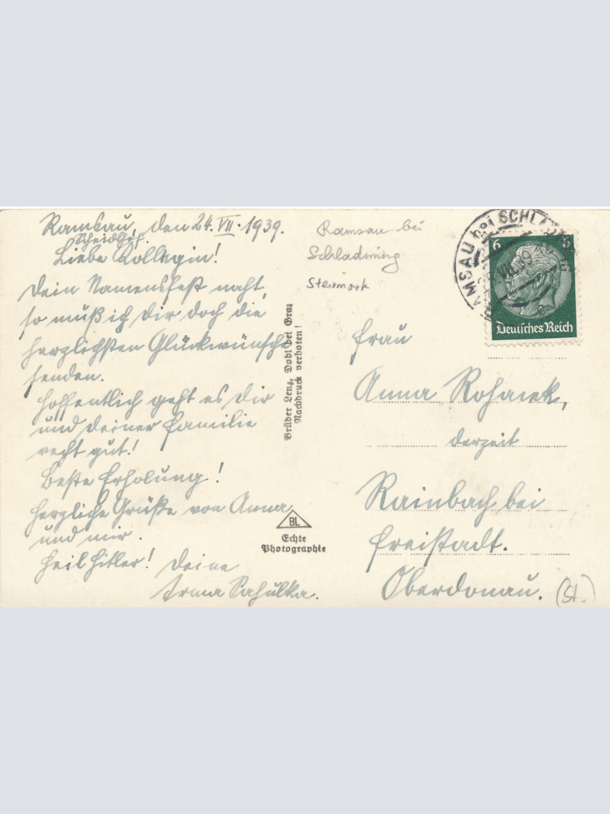 AK aus Ramsau mit Pension Neuwirt Steiermark Ansichtskarte (9076)