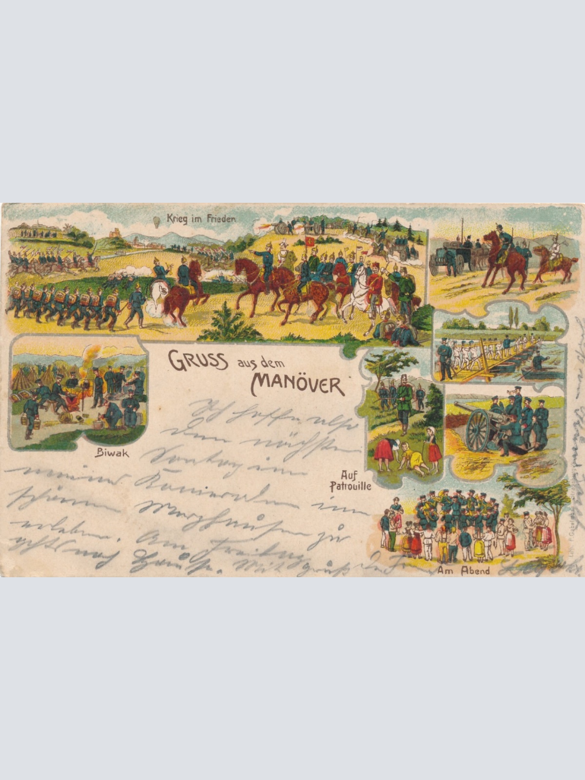 Litho - Karte gruss aus dem Manöver auf Patrouille (9125)