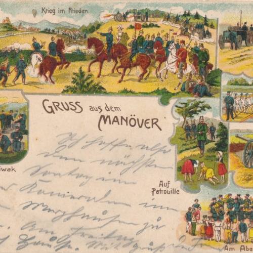 Litho - Karte gruss aus dem Manöver auf Patrouille (9125)