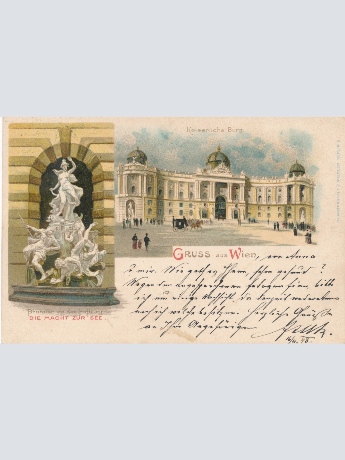 Litho - Karte gruss aus Wien die macht zur See Ansichtskarte (9426)