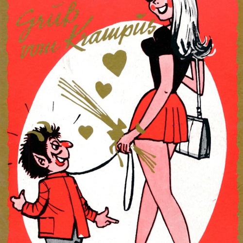 AK, Gruß vom Krampus, Zu schön wär es selbst an der Leine (S2354)