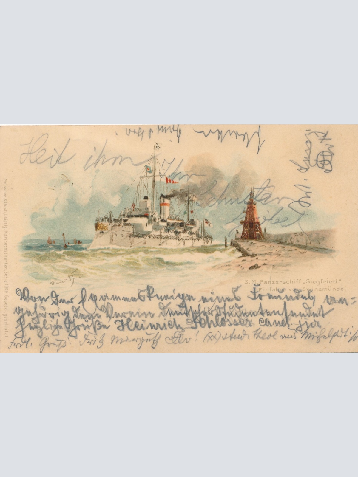 AK vom Kriegsschiff S.M. Panzerschiff Siegfried Ansichtskarte (9258)