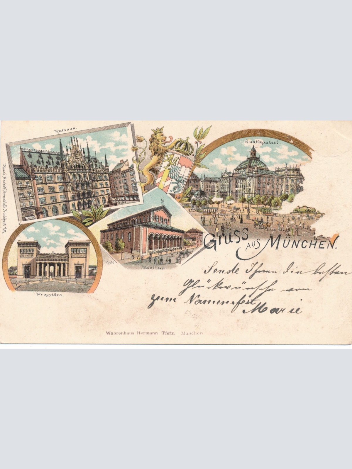 Litho - Karte gruss aus München mit Rathaus Bayern Ansichtskarte (9338)