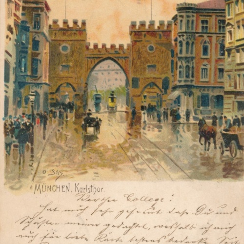 Litho - Karte gruss aus München Karlsthor Bayern Ansichtskarte (9341)