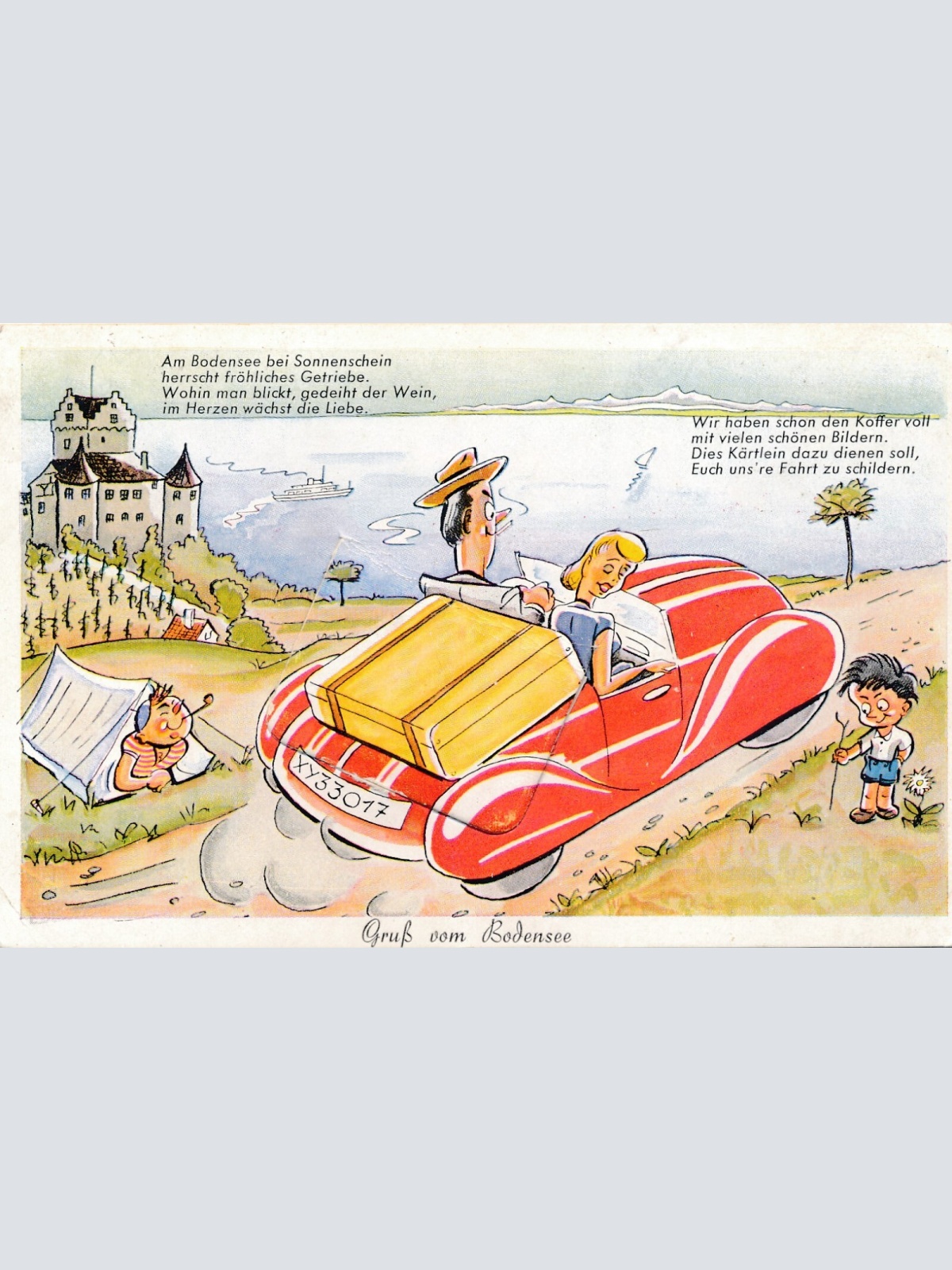 Motiv - Karte gruß vom Bodensee mit Cabrio Auto (10212)