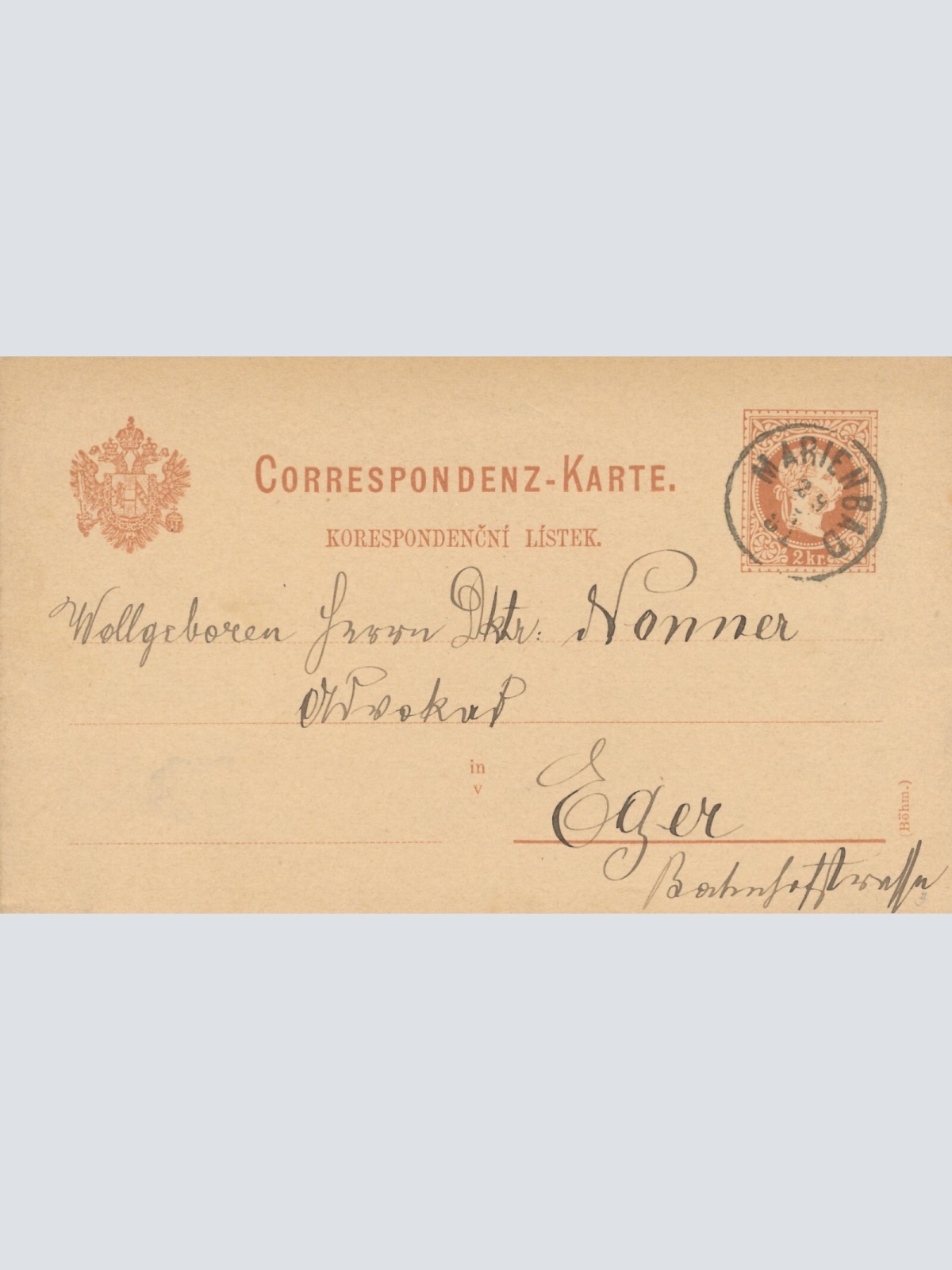 2 Kreuzer - Ganzsachen - Karte 1881 aus Marienbad (10182)