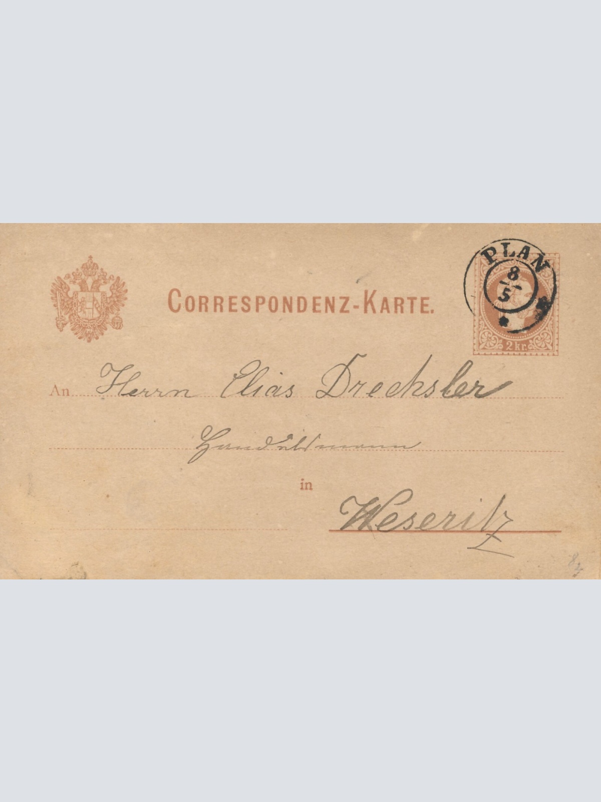 2 Kreuzer - Ganzsachen - Karte 1877 aus Plan (10188)