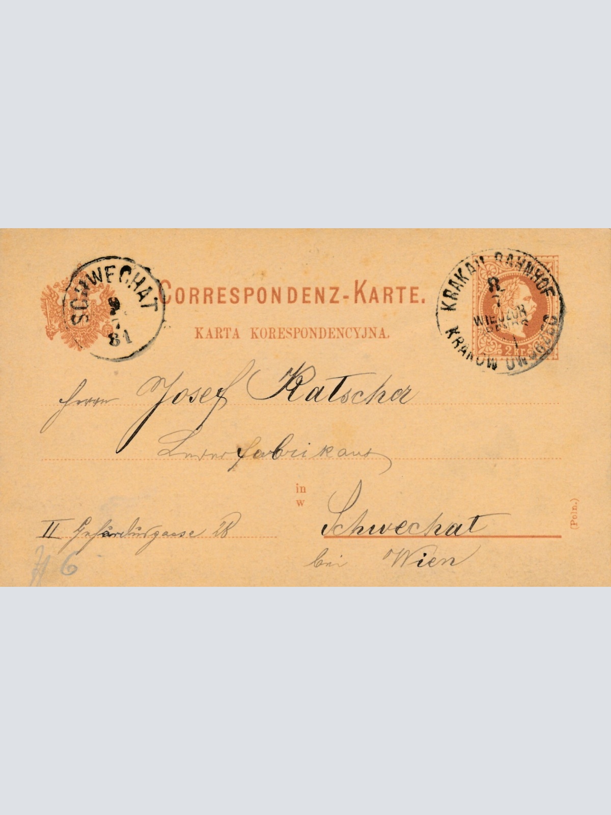 2 Kreuzer - Ganzsachen - Karte 1881 aus Krakau Bahnhof (10058)