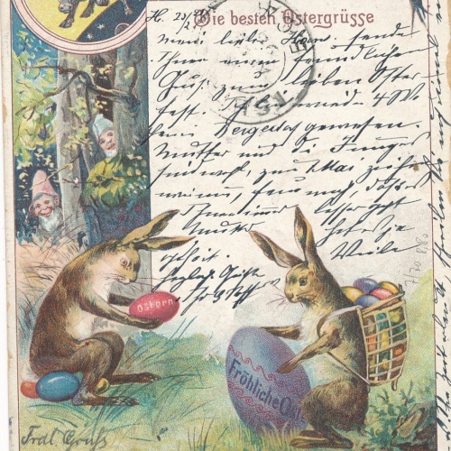 Litho - Karte Fröhliche Ostern mit Hasen Ansichtskarte (8636)