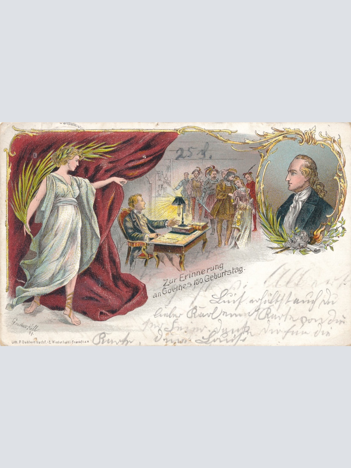 Litho - Karte 150 Geburtstag von Goethe Ansichtskarte (8641)