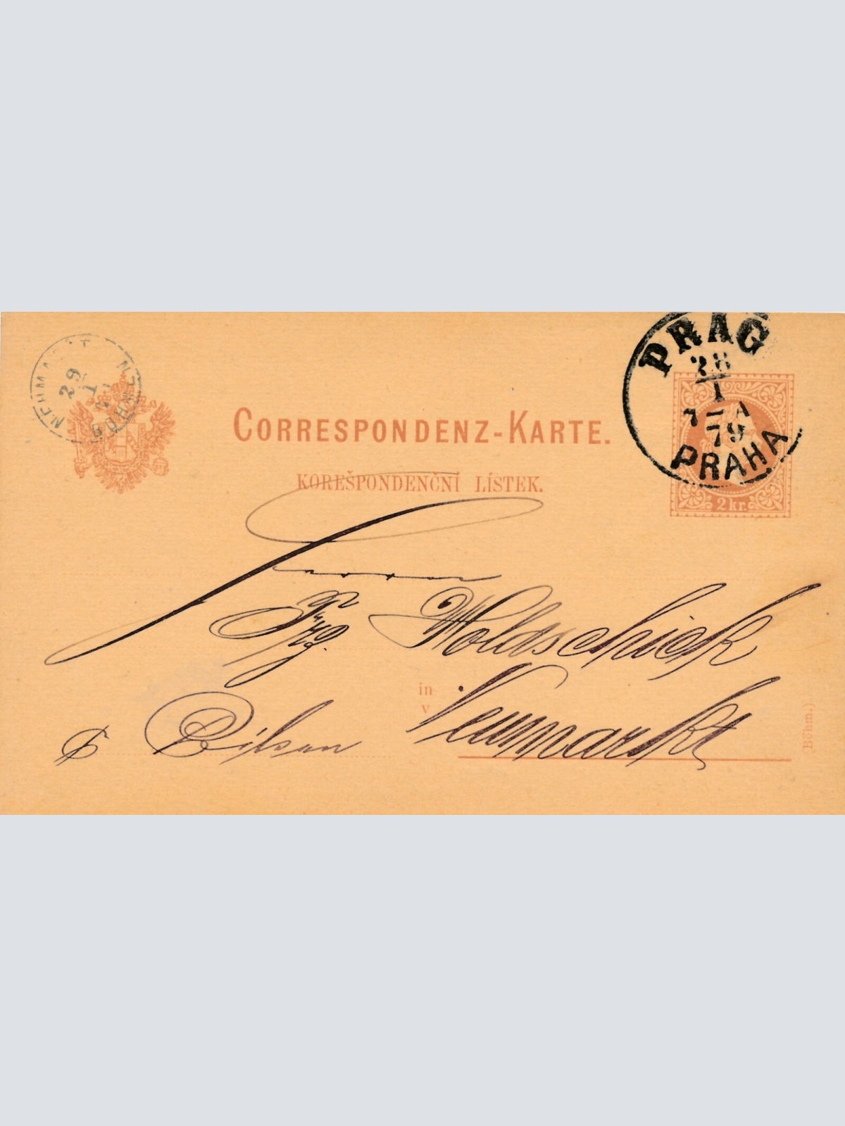 2 Kreuzer - Ganzsachen - Karte 1879 aus Praha Prag (10143)