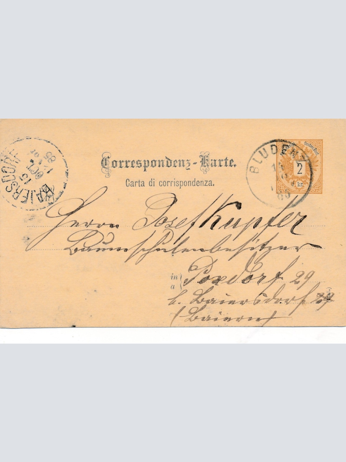 2 Kreuzer - Ganzsachen - Karte 1885 aus Bludenz (10145)
