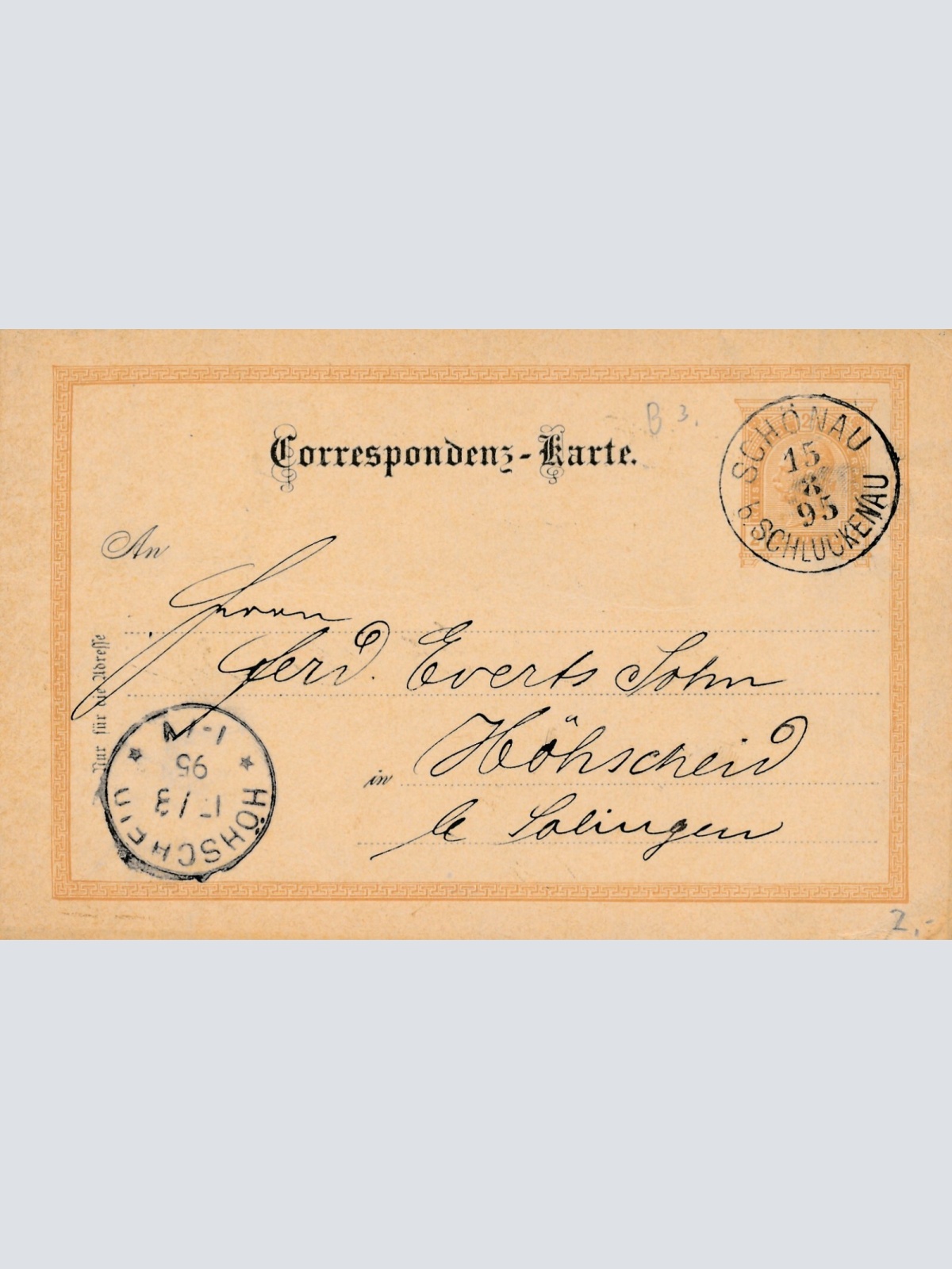 2 Kreuzer - Ganzsachen - Karte 1895 aus Schönau bei Schluckenau (10146)