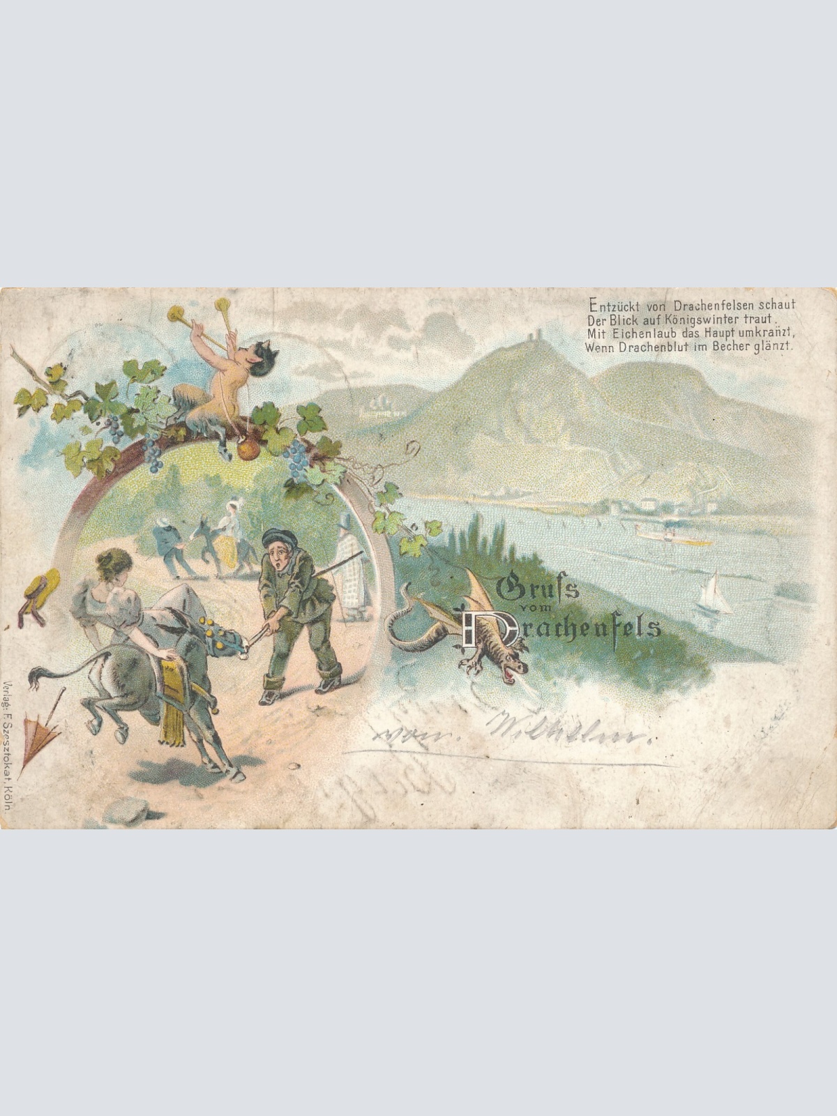 Litho - Karte gruß vom Drachenfels Nordrhein - Westfalen Ansichtskarte (8638)