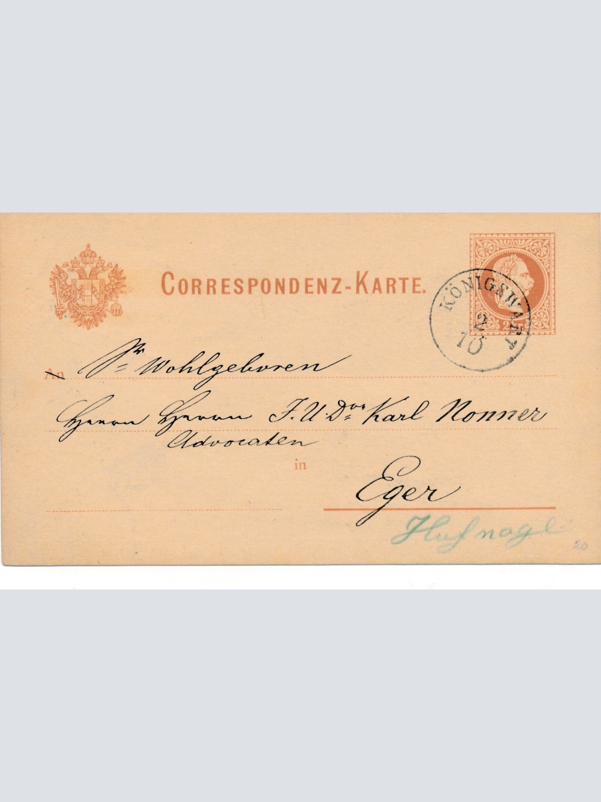 2 Kreuzer - Ganzsachen - Karte aus Königswart (10170)