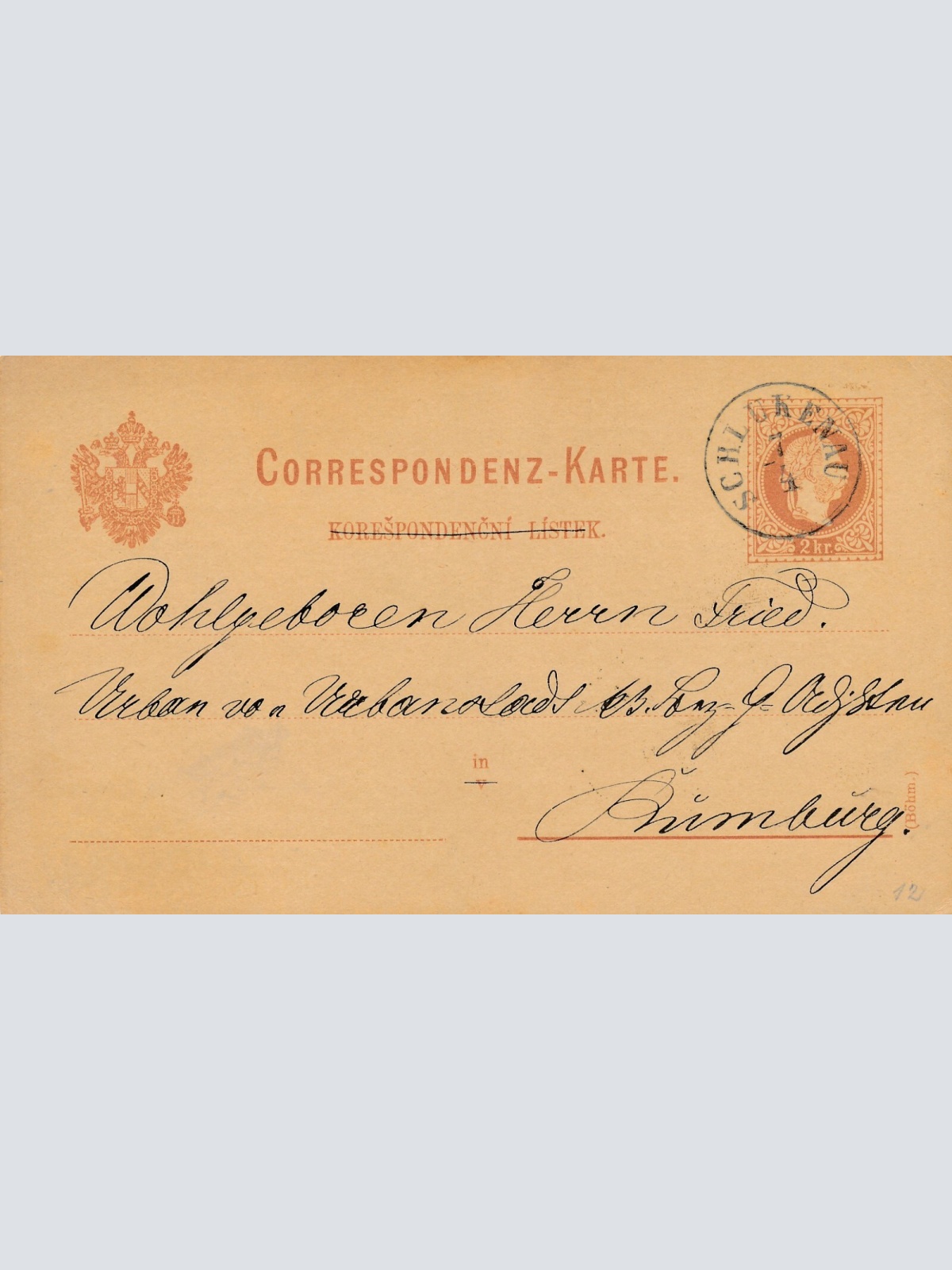 2 Kreuzer - Ganzsachen - Karte 1884 aus Schlukenau (10151)