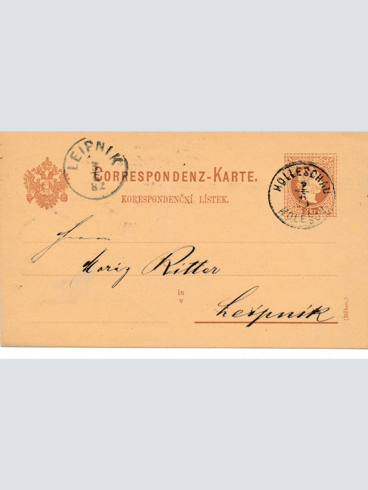 2 Kreuzer - Ganzsachen - Karte 1882 aus Holleschau (10157)