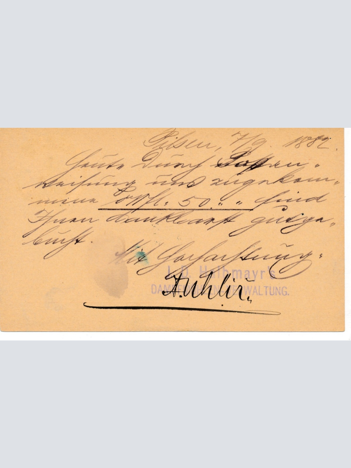 2 Kreuzer - Ganzsachen - Karte 1882 aus Pilsen (10080)