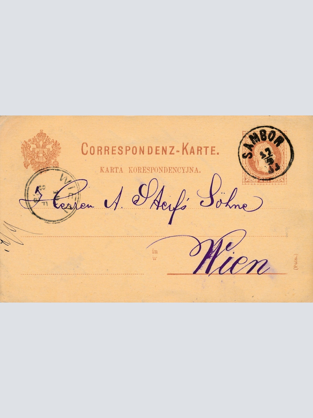 2 Kreuzer - Ganzsachen - Karte aus 1883 Sambor (10129)