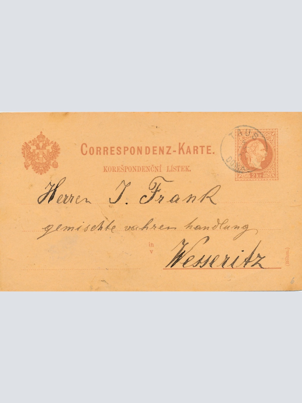 2 Kreuzer - Ganzsachen - Karte 1879 aus Taus (10135)