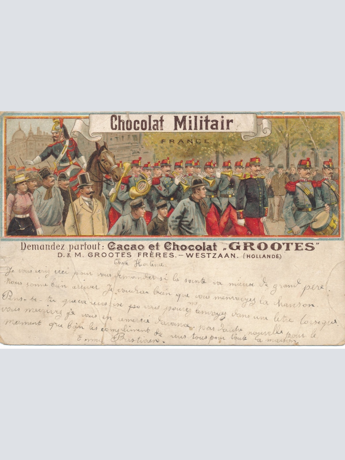 AK Chocolat Militair Cacao et Chocolat Grootes Frankreich (9115)