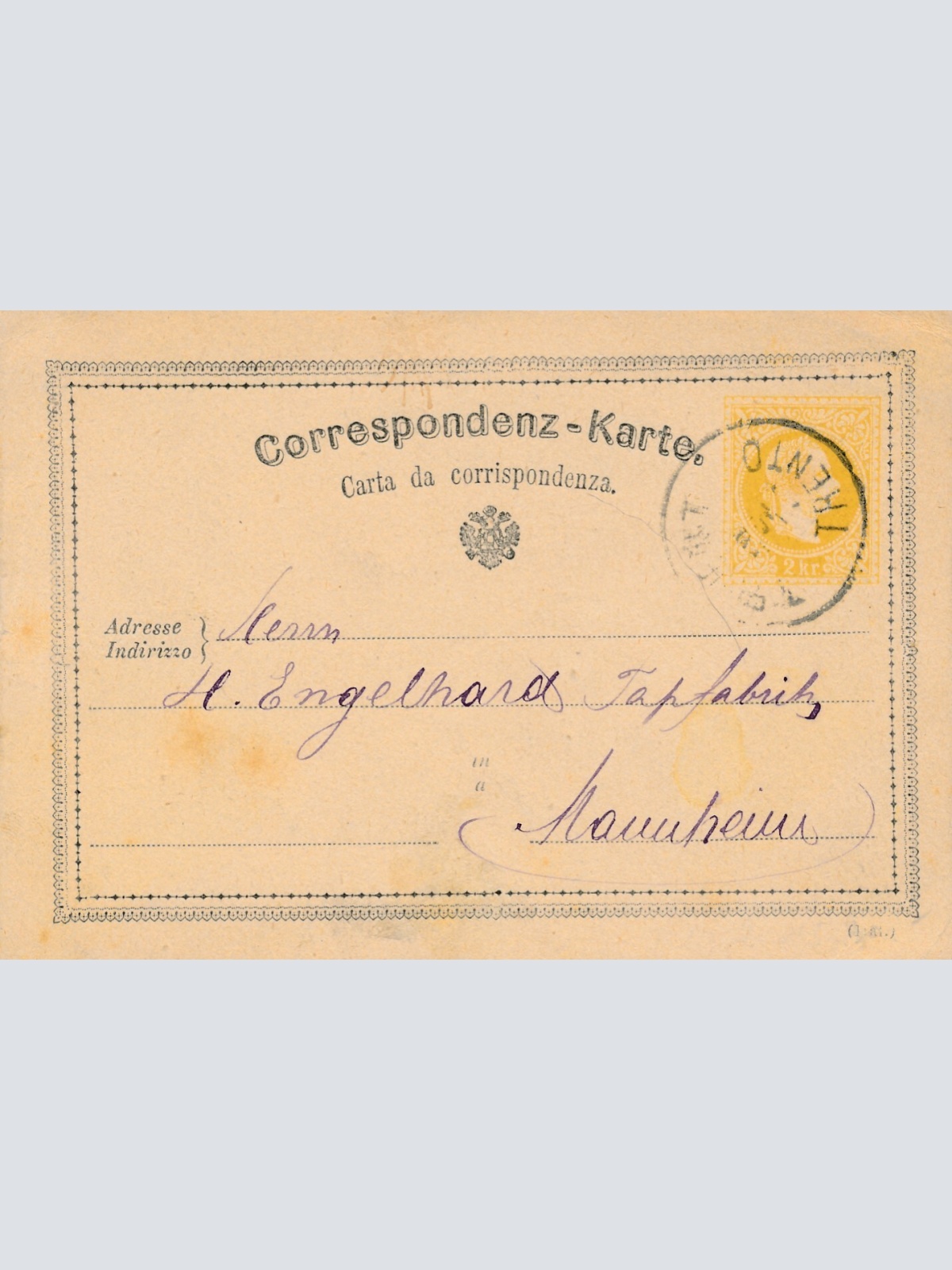 2 Kreuzer Ganzsachen - Karte 1875 aus Trento (10515)