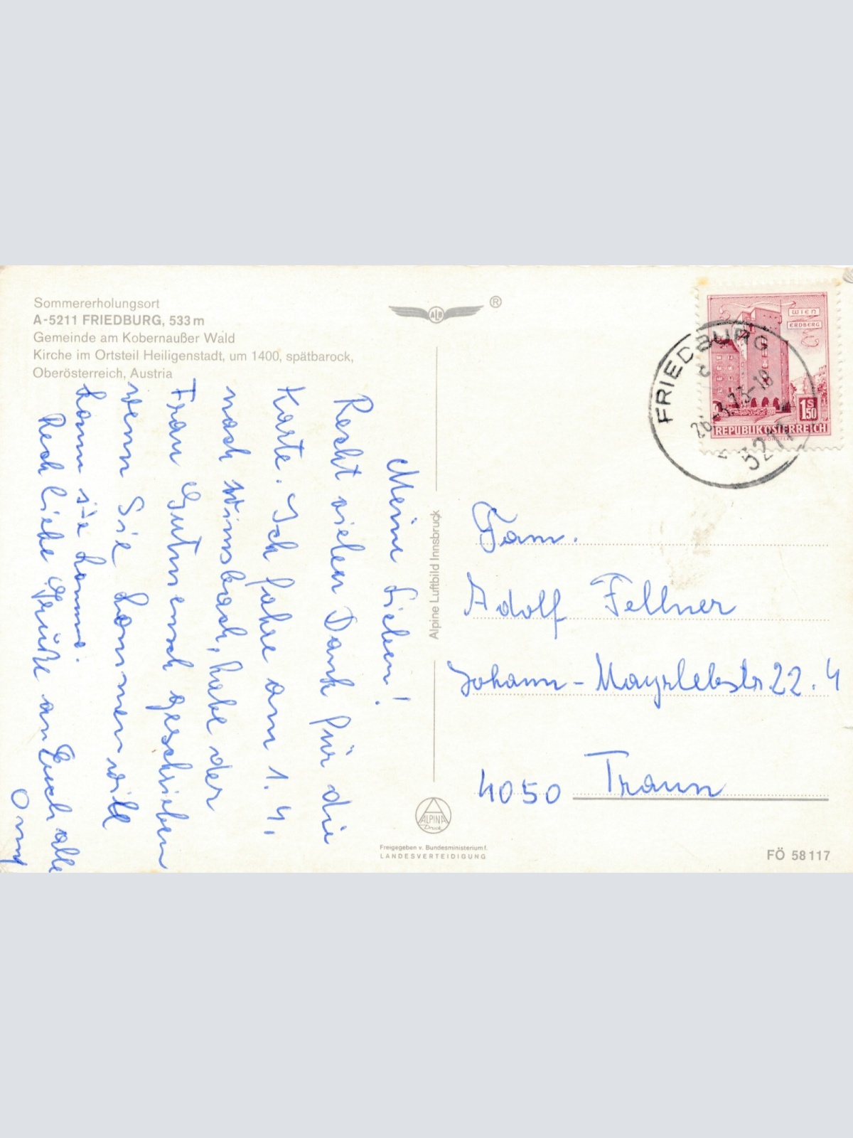 AK Alpine - Luftbild aus Friedburg Oberösterreich Ansichtskarte (10725)