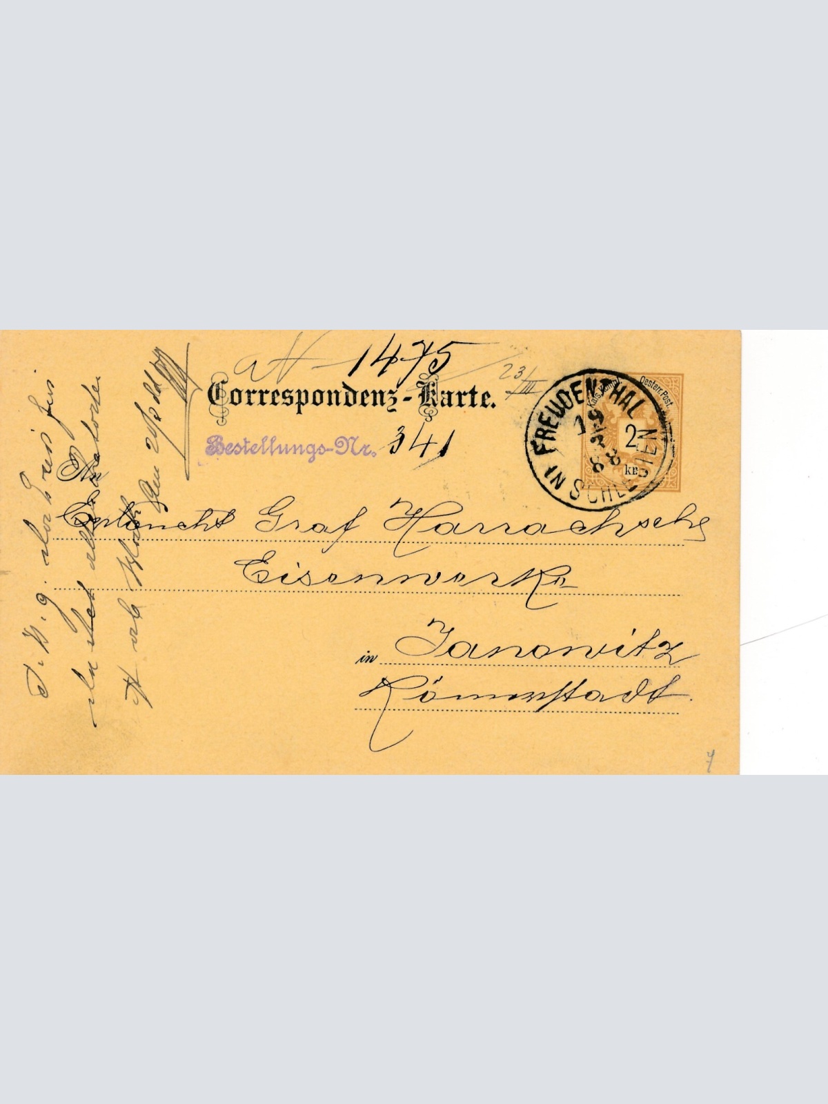 2 Kreuzer - Ganzsachen - Karte 1888 aus Freudenthal (10700)