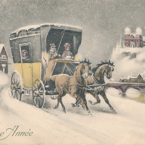 Motiv - Karte Bonne Annee mit Pferde Kutsche (10763)