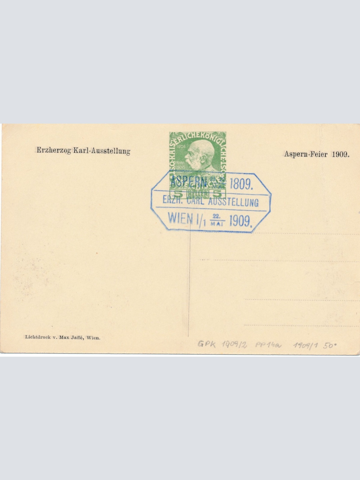 5 Heller - Ganzsachen - 1909 aus Aspern mit Gemälde auf Rücksteite (10644)