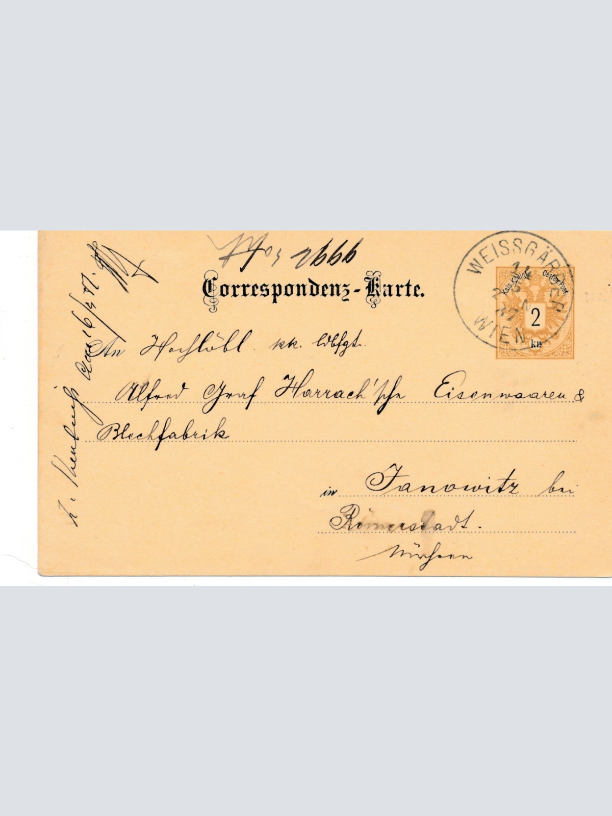 2 Kreuzer - Ganzsachen - Karte 1887 aus Weissgräber (10676)