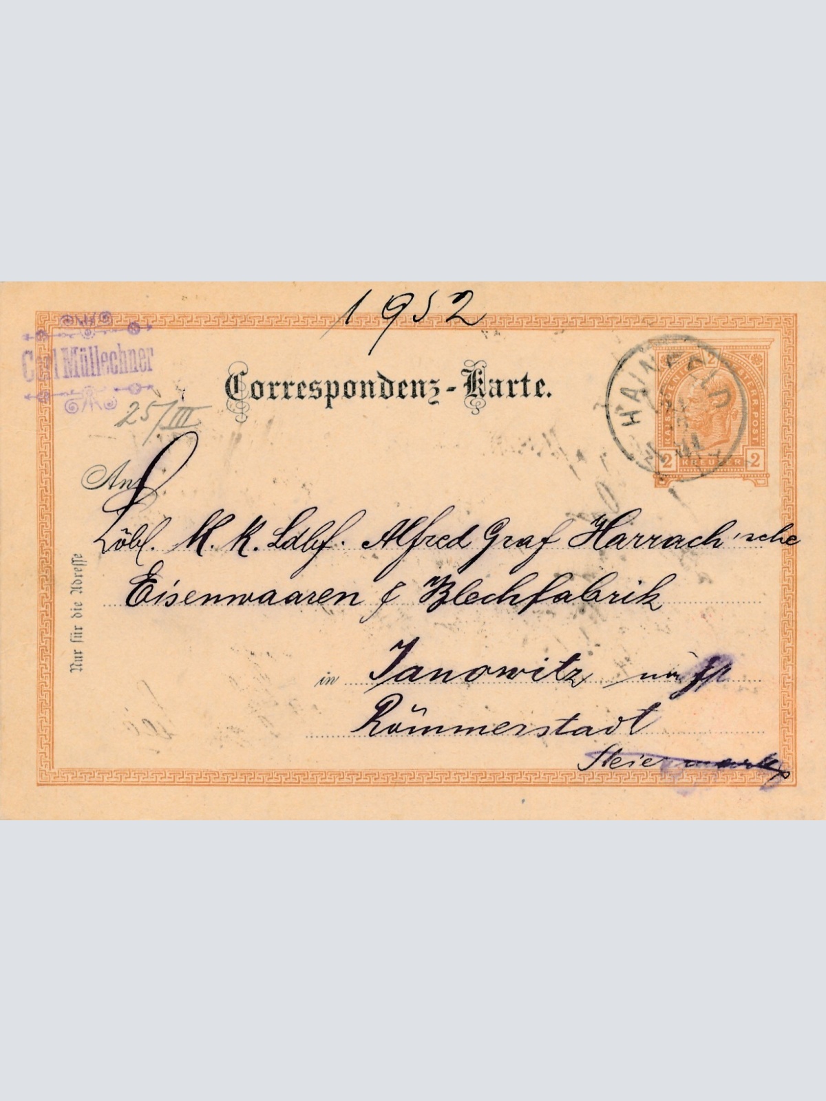 2 Kreuzer - Ganzsachen - Karte 1891 aus Hainfeld (10681)