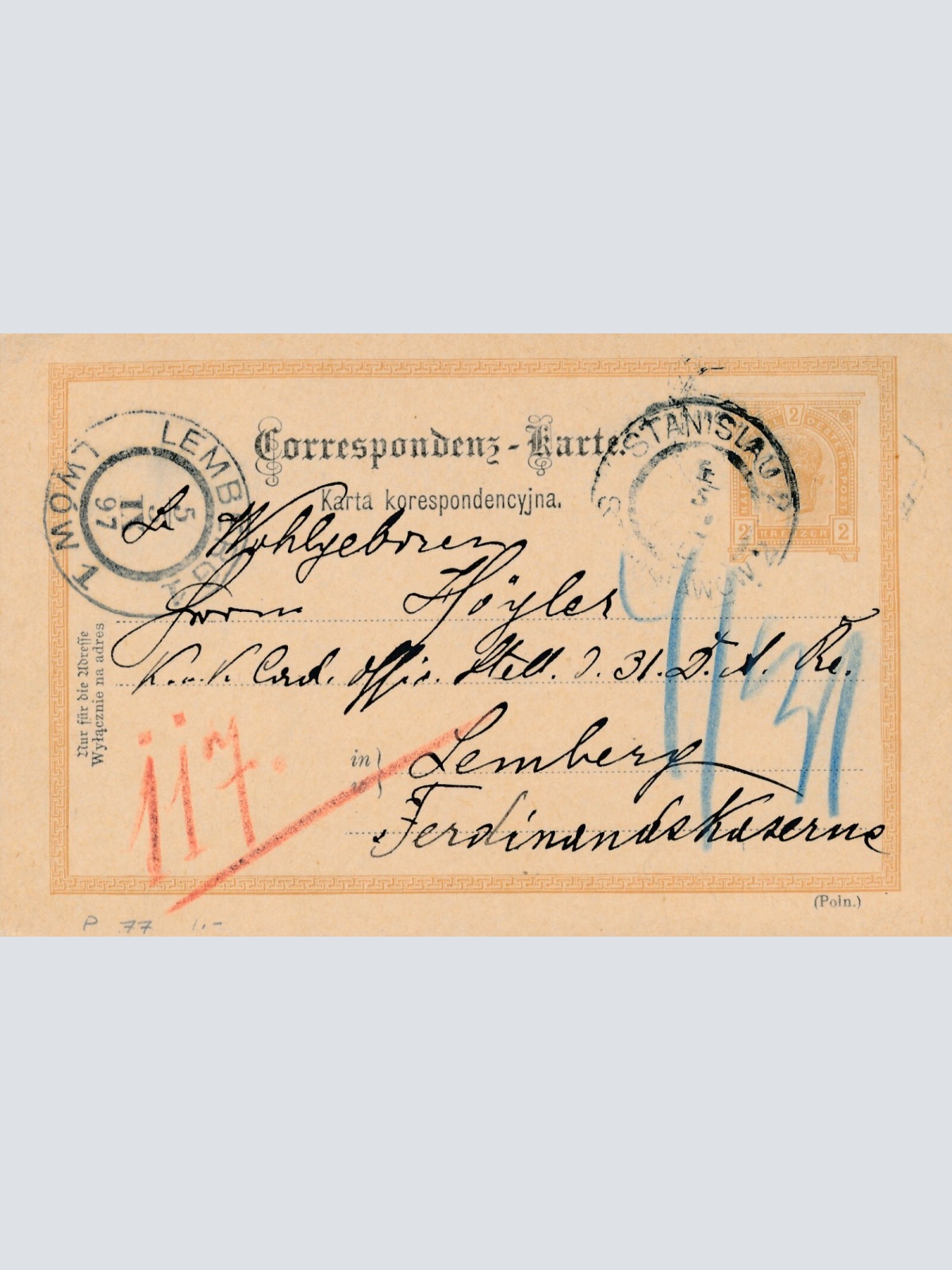 2 Kreuzer - Ganzsachen - Karte 1897 aus Stanislau (10685)