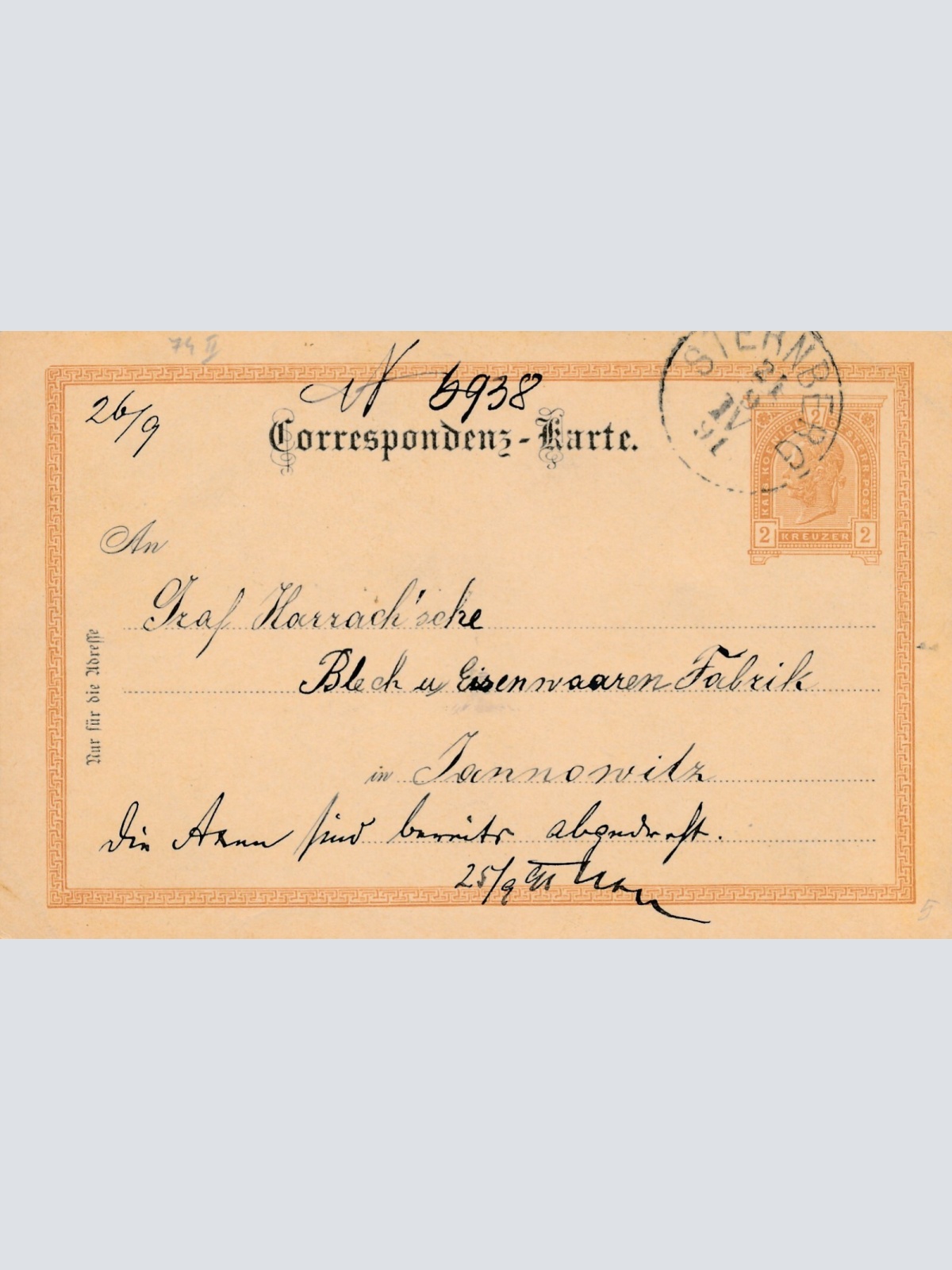 2 Kreuzer - Ganzsachen - Karte 1891 aus Sternberg (10673)